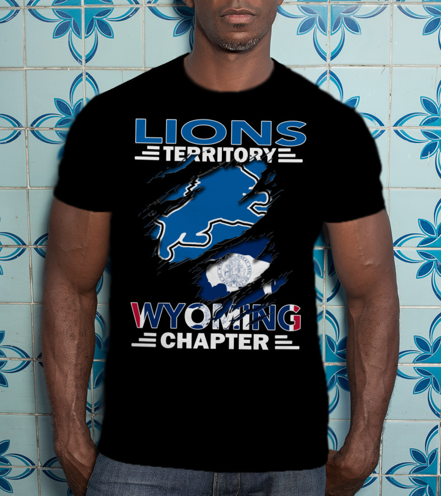 Lions Territory Wyoming Chapter Blue Bison And State Flag T-Shirt