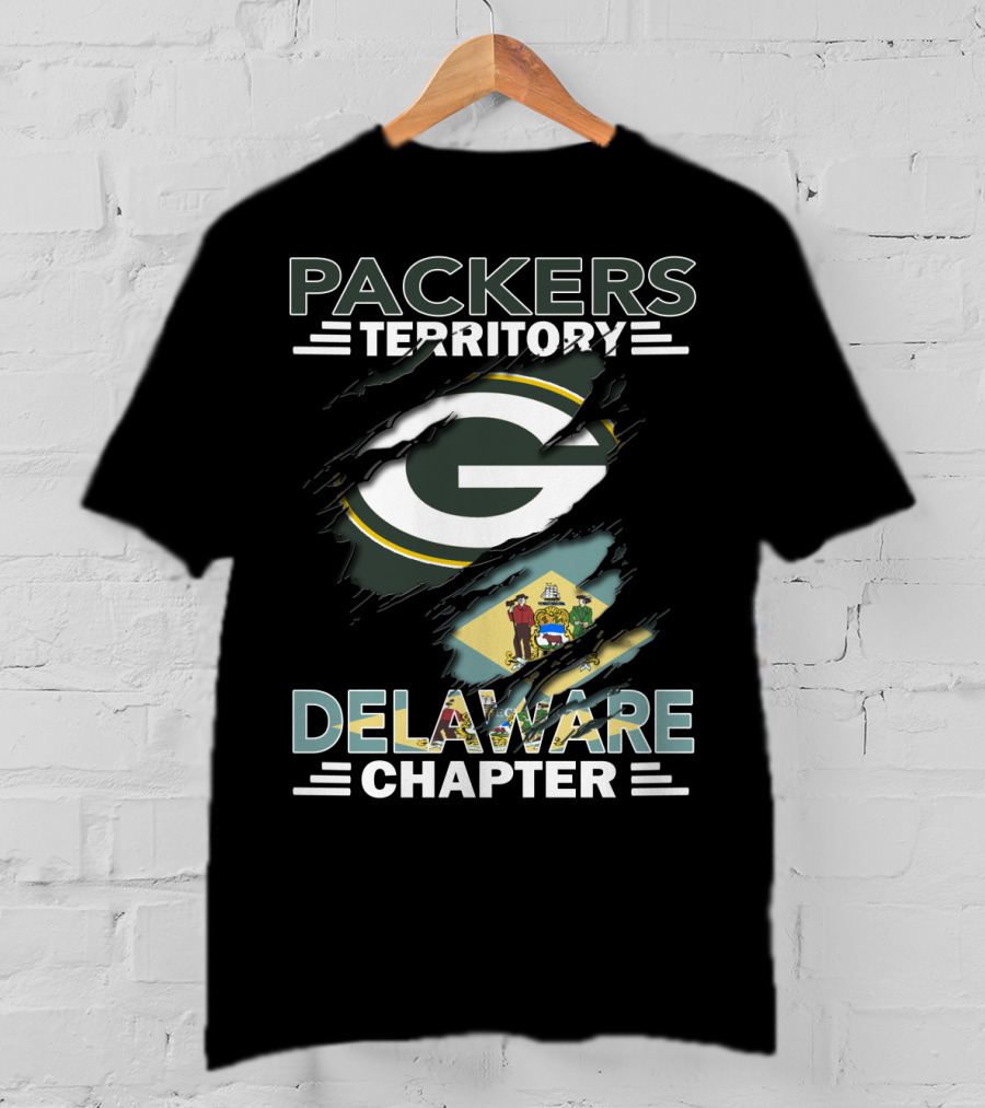 Packers Territory Delaware Chapter Green Bay Football Team Delaware Flag T-Shirt