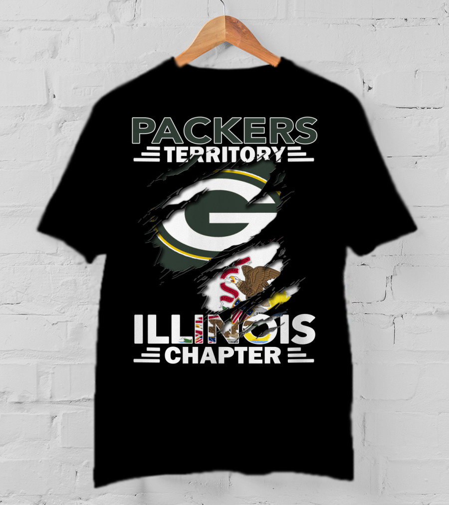 Packers Territory Illinois Chapter Green Bay Packers Logo And Illinois State Flag T-Shirt