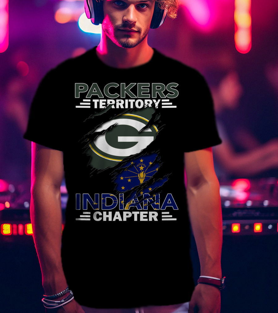 Packers Territory Indiana Chapter Green Bay Packers Logo With Indiana State Flag T-Shirt
