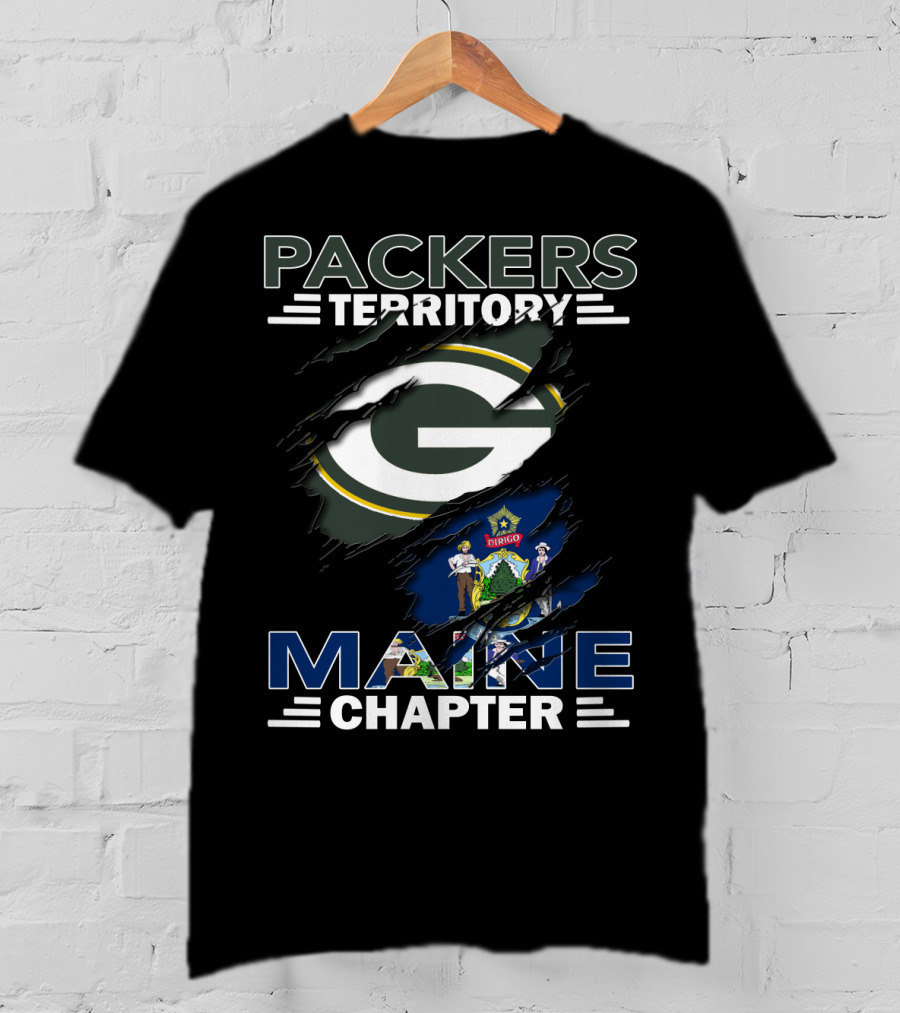 Packers Territory Maine Chapter Green Bay Logo Maine Flag T-Shirt