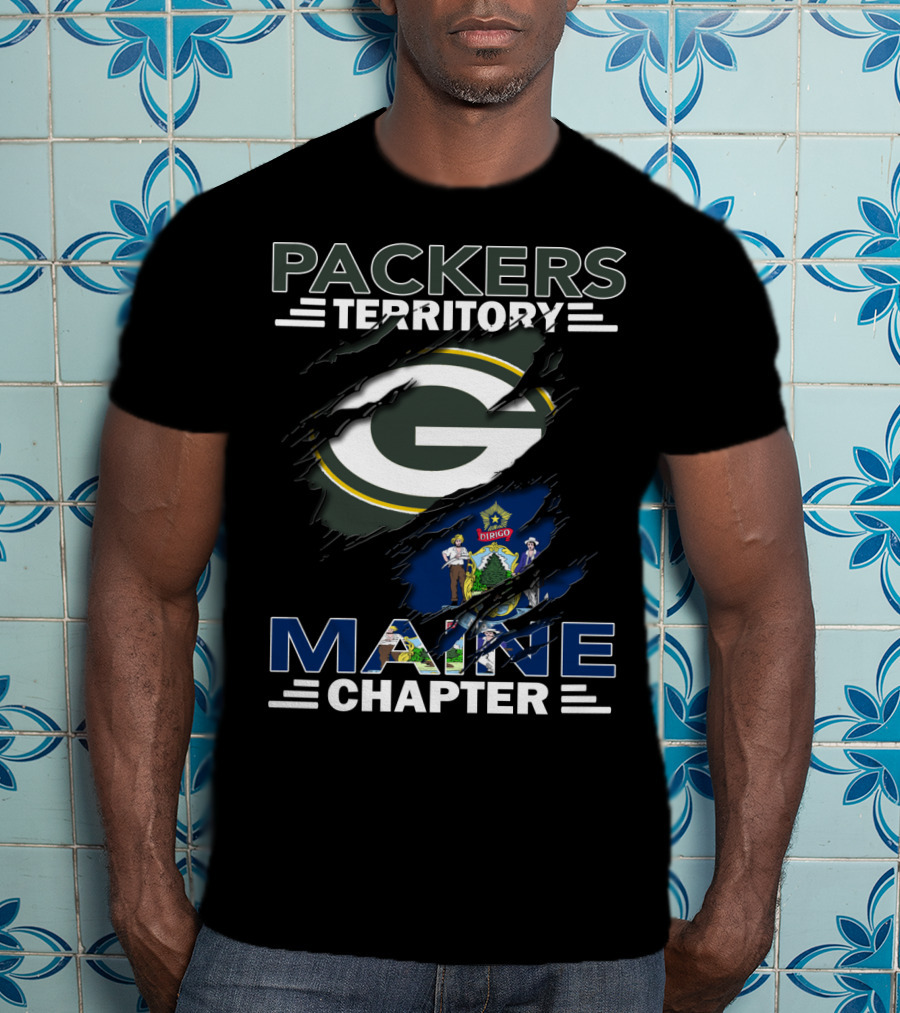 Packers Territory Maine Chapter Green Bay Logo Maine Flag T-Shirt