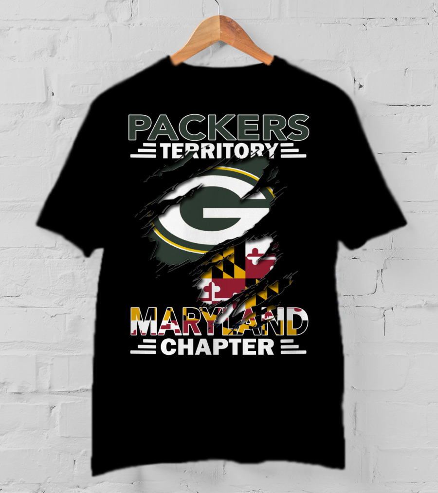 Packers Territory Maryland Chapter Green Bay Logo Maryland Flag T-Shirt