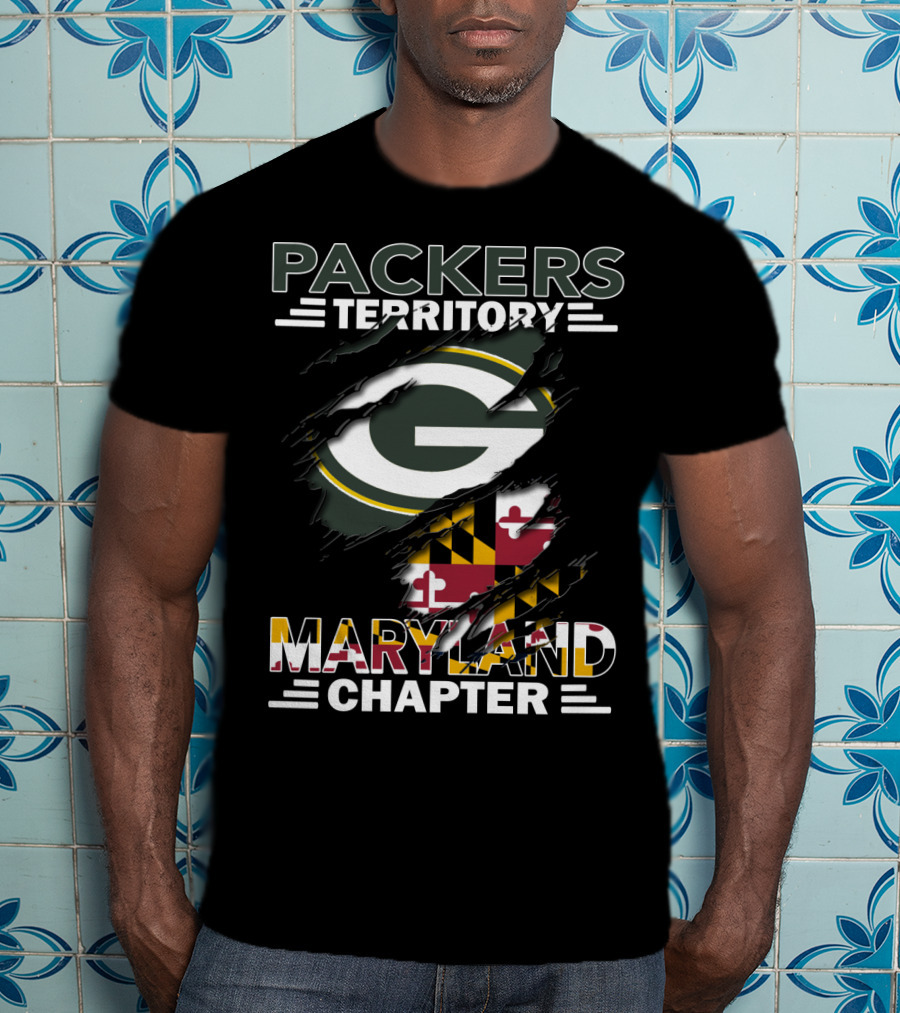 Packers Territory Maryland Chapter Green Bay Logo Maryland Flag T-Shirt