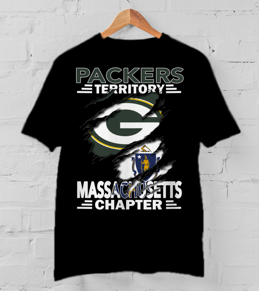 Packers Territory Massachusetts Chapter Green Bay Logo And Massachusetts Flag T-Shirt