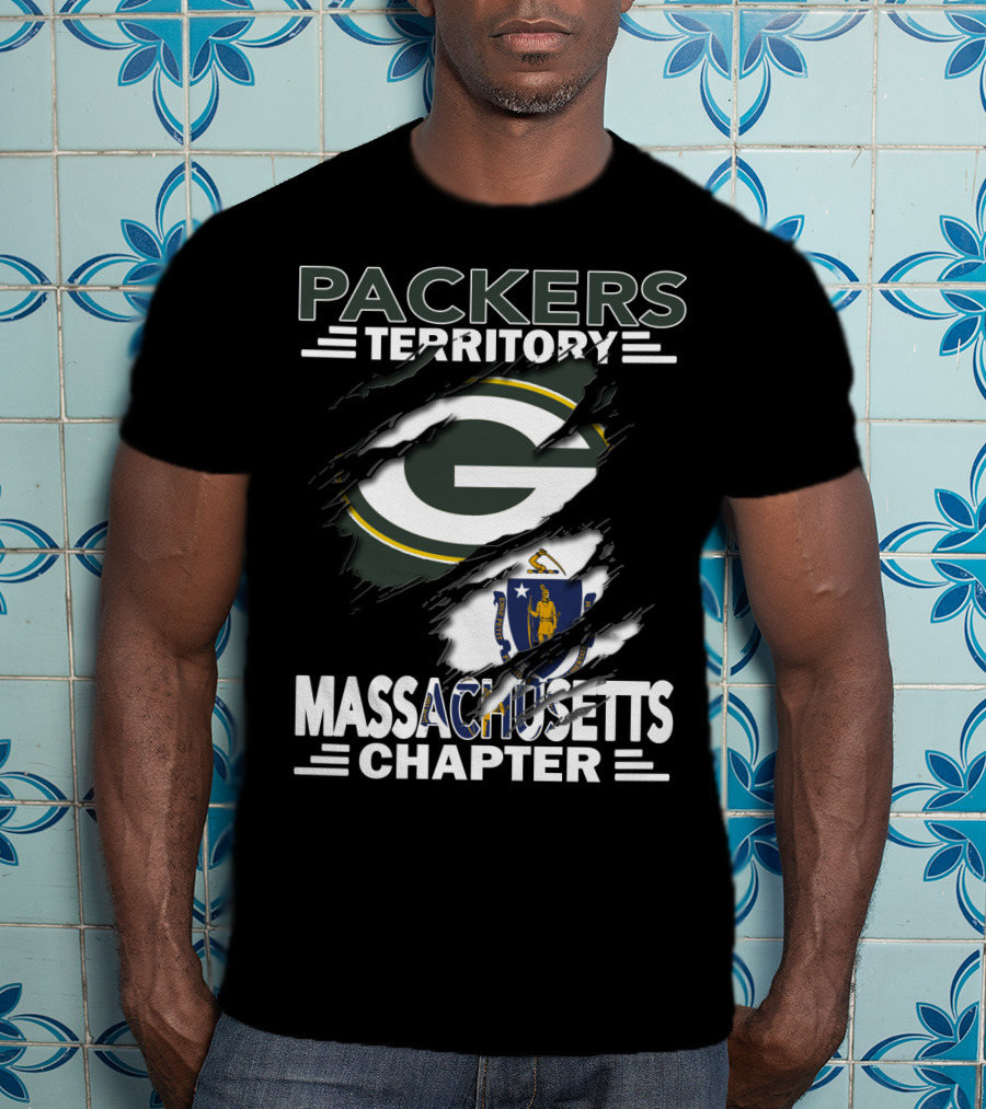 Packers Territory Massachusetts Chapter Green Bay Logo And Massachusetts Flag T-Shirt