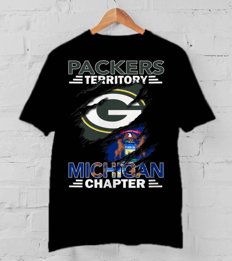 Packers Territory Michigan Chapter Green Bay Logo And Michigan State Flag T-Shirt