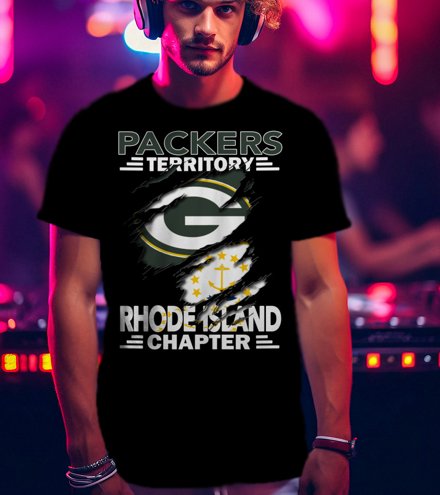 Packers Territory Rhode Island Chapter Green Bay Logo With Flag Elements T-Shirt