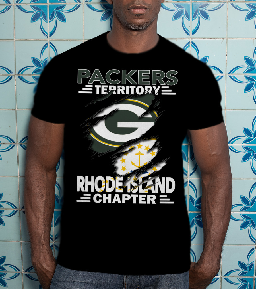 Packers Territory Rhode Island Chapter Green Bay Logo With Flag Elements T-Shirt