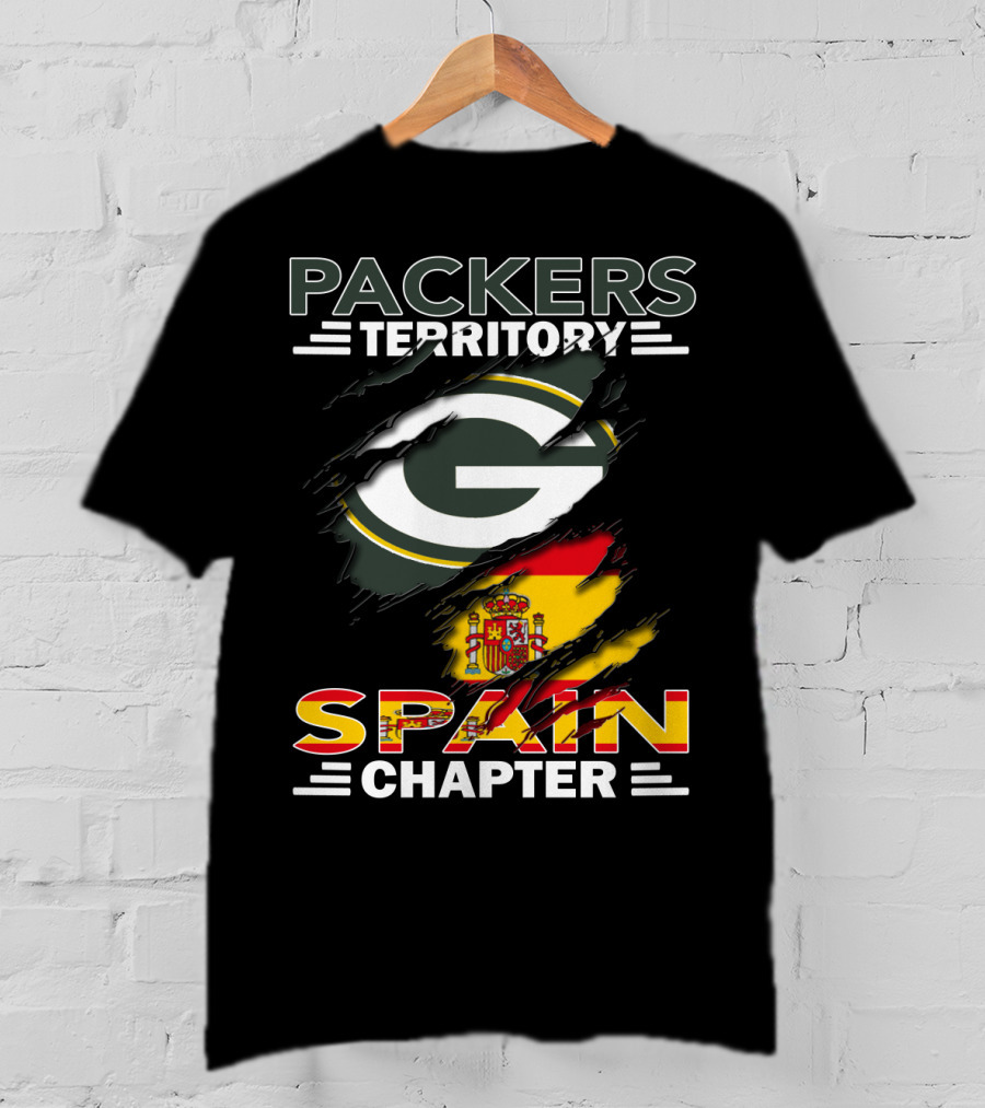 Packers Territory Spain Chapter Green Bay Logo With Spanish Flag T-Shirt