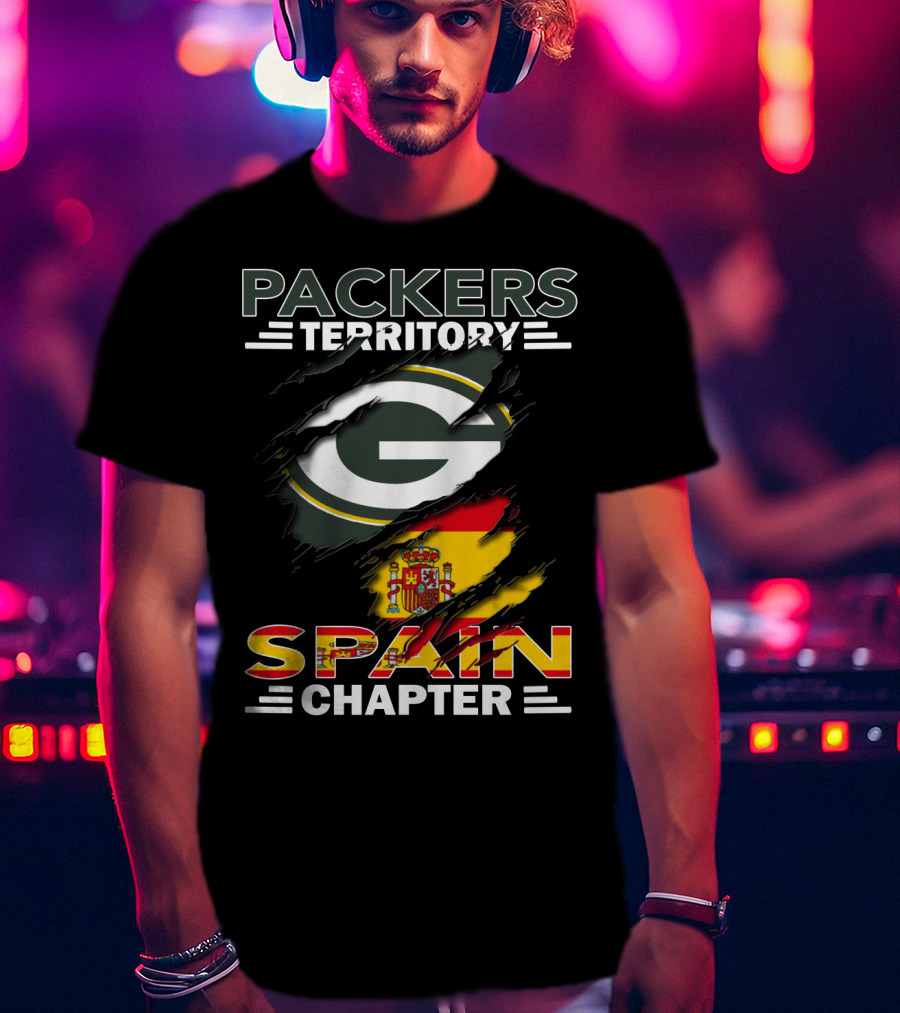 Packers Territory Spain Chapter Green Bay Logo With Spanish Flag T-Shirt