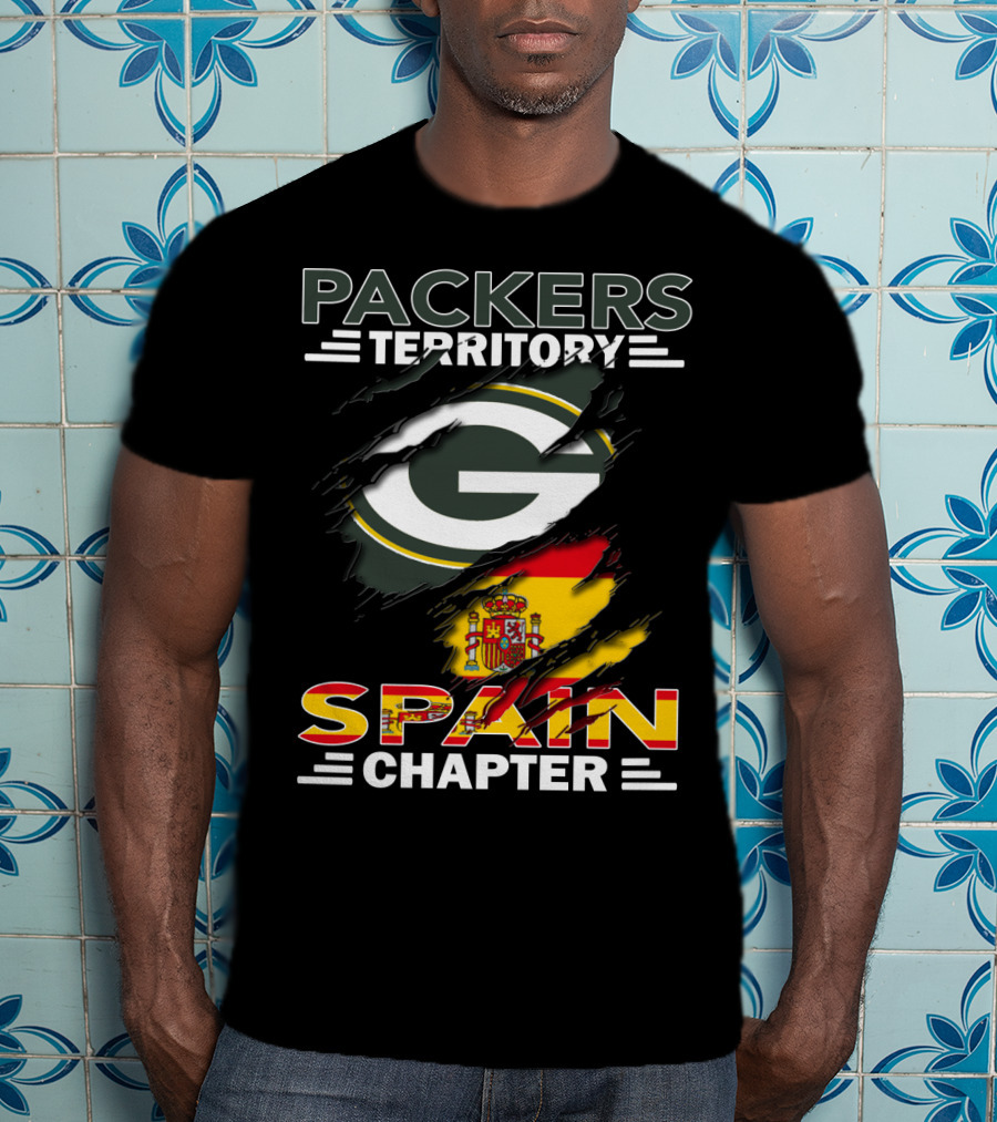 Packers Territory Spain Chapter Green Bay Logo With Spanish Flag T-Shirt
