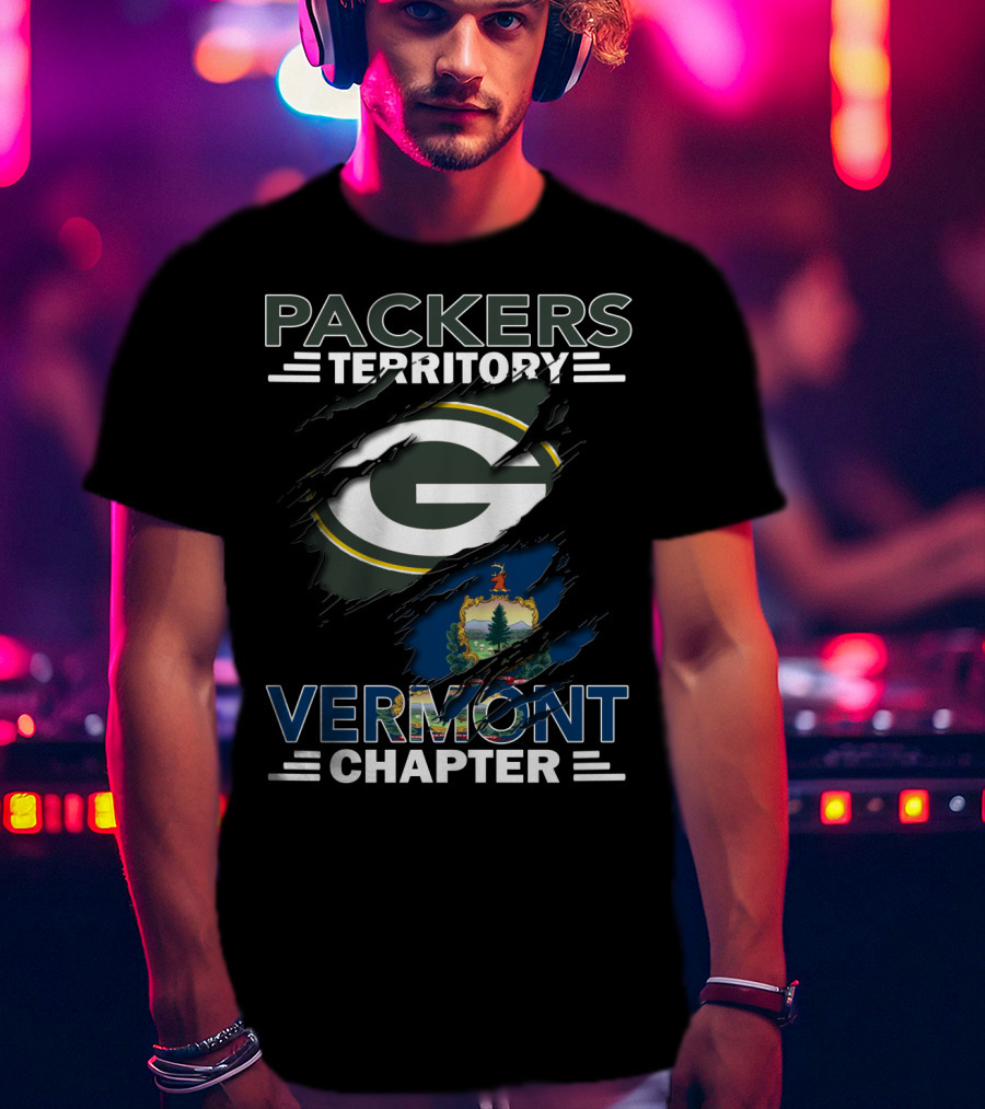 Packers Territory Vermont Chapter Green Bay Logo And Vermont State Flag T-Shirt