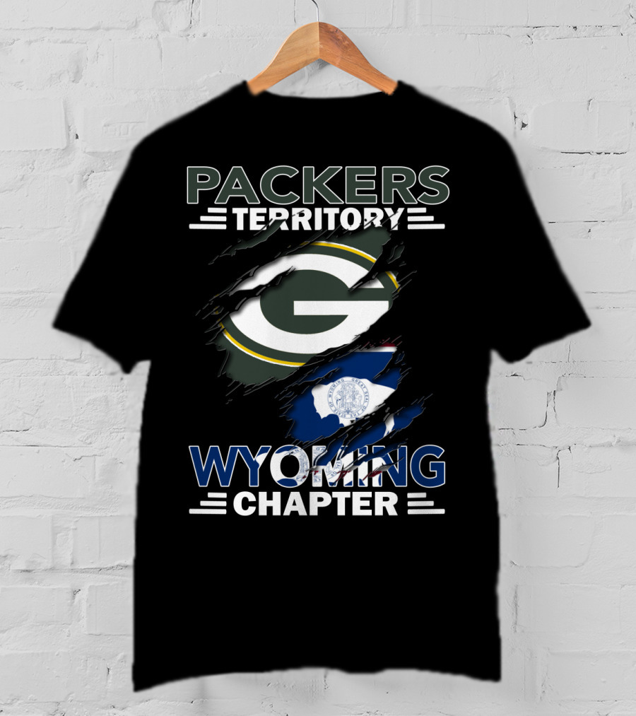 Packers Territory Wyoming Chapter Green Bay Logo With Wyoming Flag T-Shirt