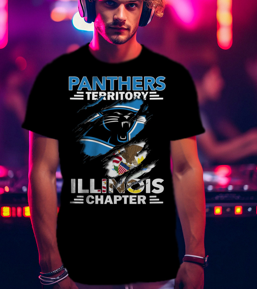 Panthers Territory Illinois Chapter עם סמלים של קארולינה ומדינת אילינוי T-Shirt
