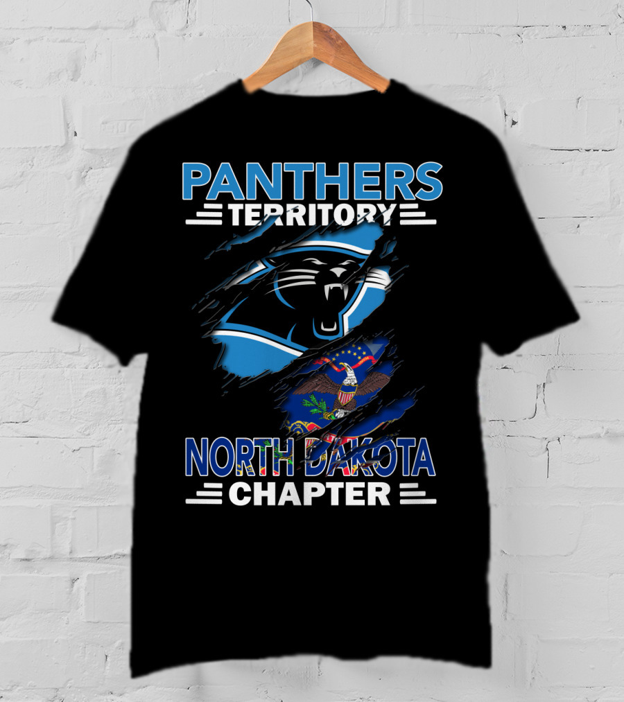 Panthers Territory North Dakota Chapter With Carolina Panthers Logo And North Dakota Flag T-Shirt