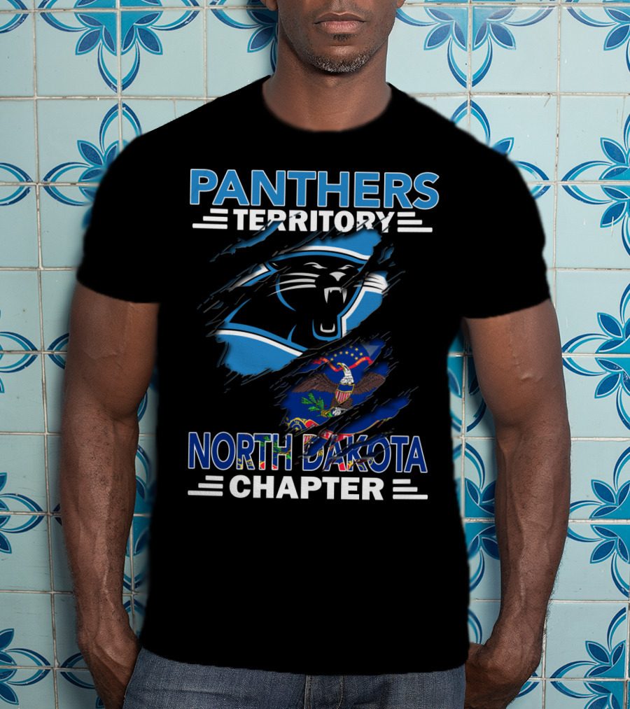 Panthers Territory North Dakota Chapter With Carolina Panthers Logo And North Dakota Flag T-Shirt