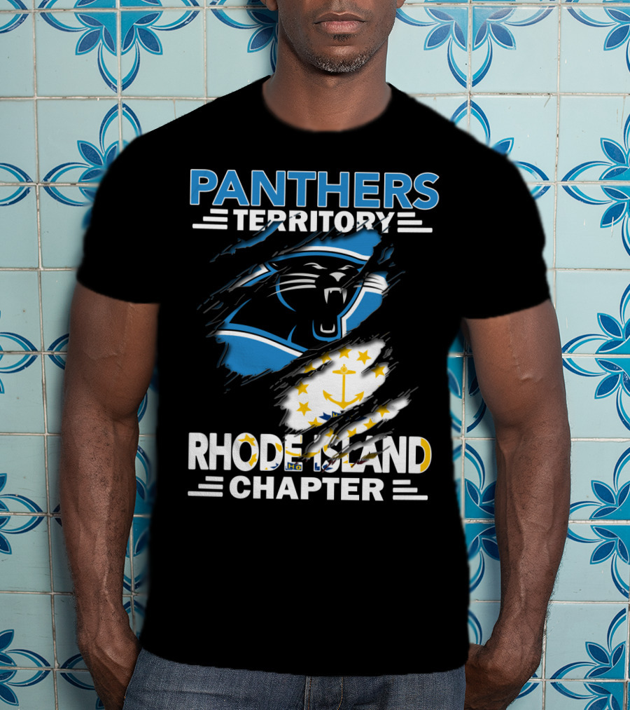 Panthers Territory Rhode Island Chapter Flag And Team Logo Fusion T-Shirt