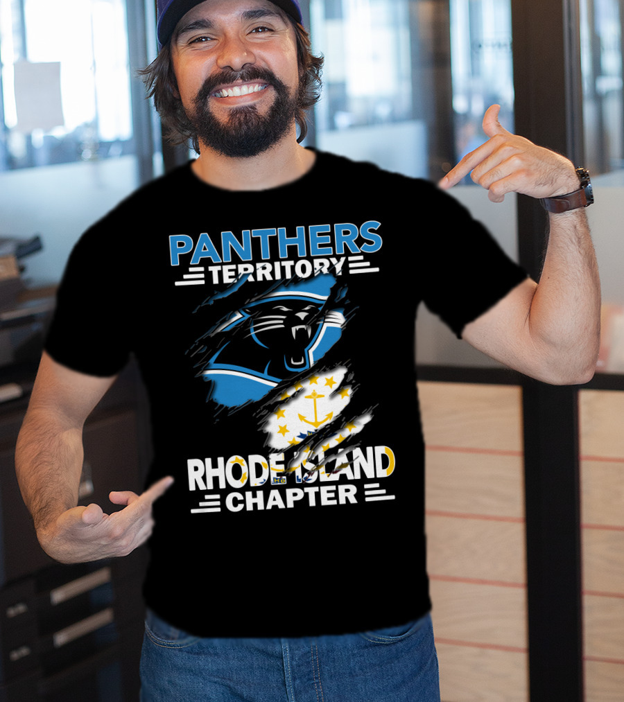 Panthers Territory Rhode Island Chapter Flag And Team Logo Fusion T-Shirt
