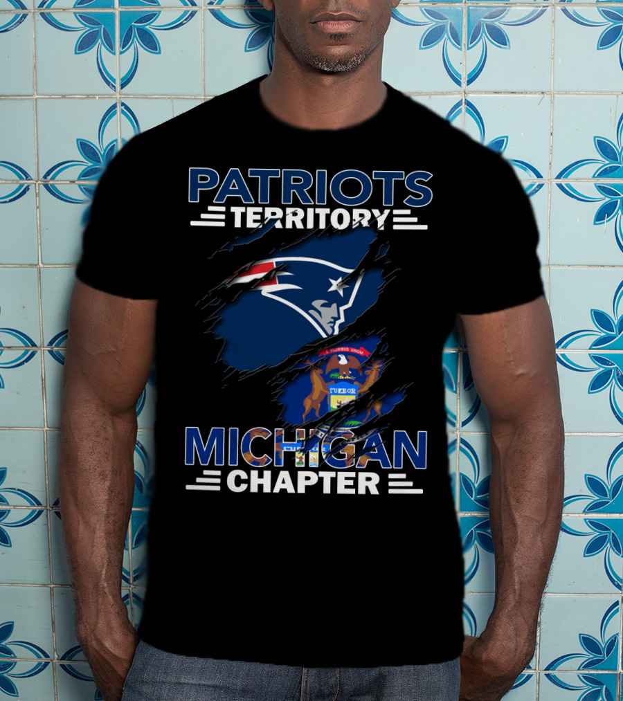 Patriots Territory Michigan Chapter New England Patriots Logo Michigan State Flag T-Shirt