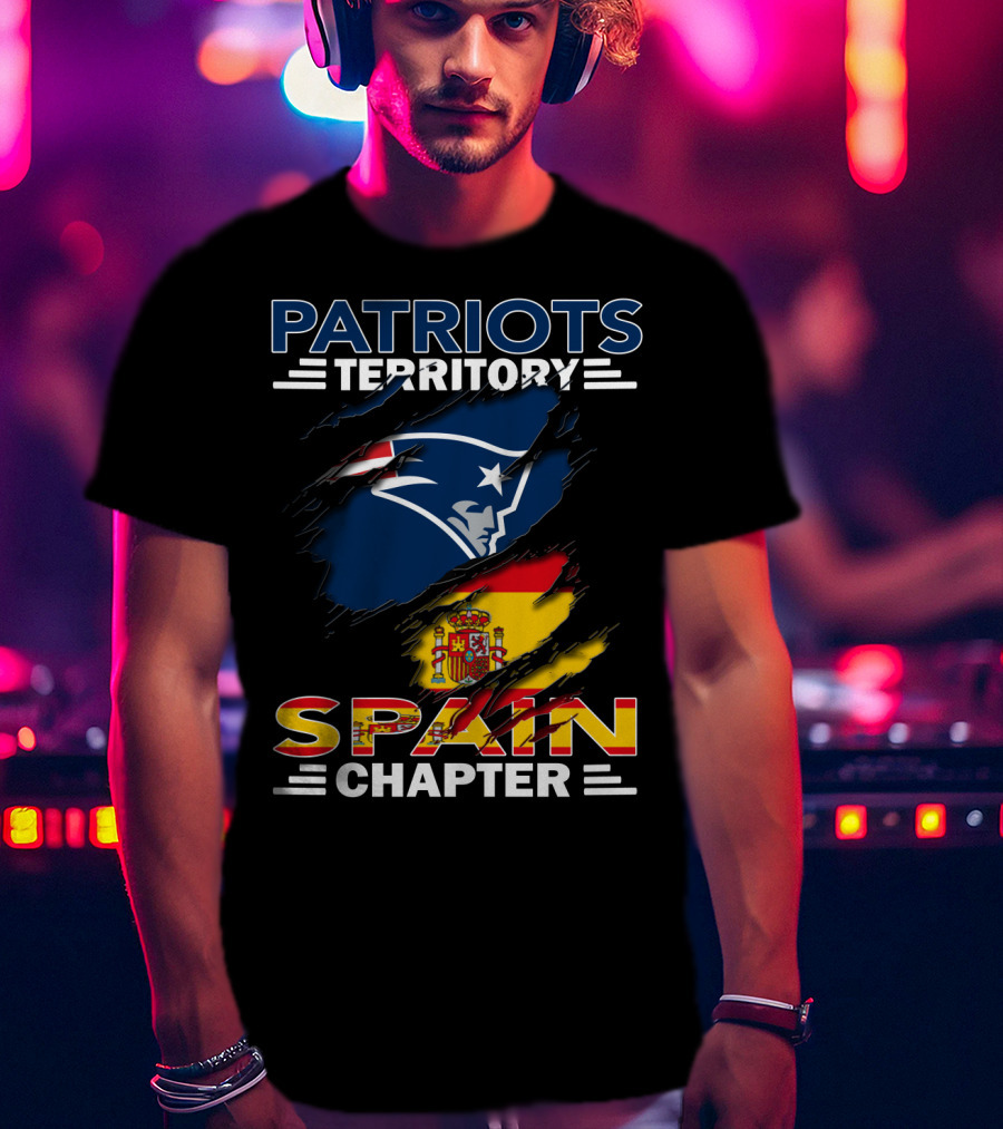 Patriots Territory Spain Chapter With Team Logo And Flag T-Shirt