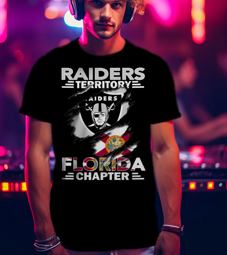 Raiders Territory Florida Chapter NFL Team Supporters Emblem With Florida State Flag T-Shirt