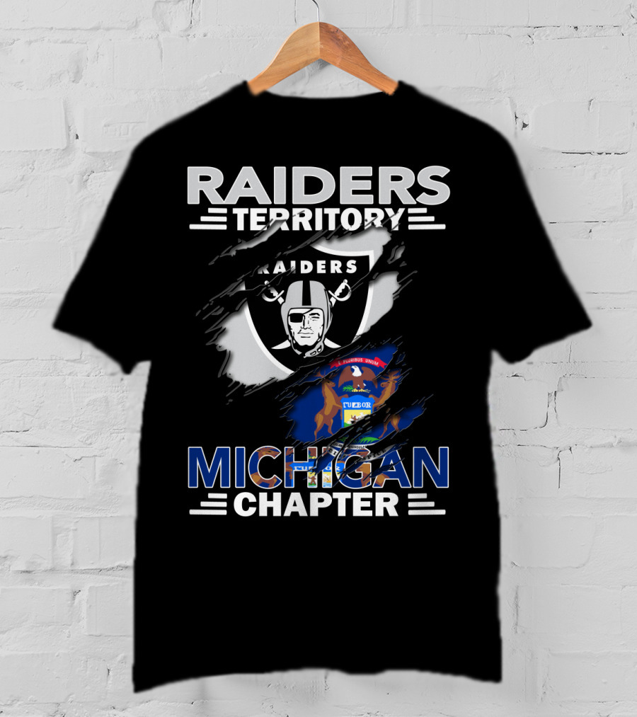 Raiders Territory Michigan Chapter With Raiders Logo And Michigan Flag Elements T-Shirt