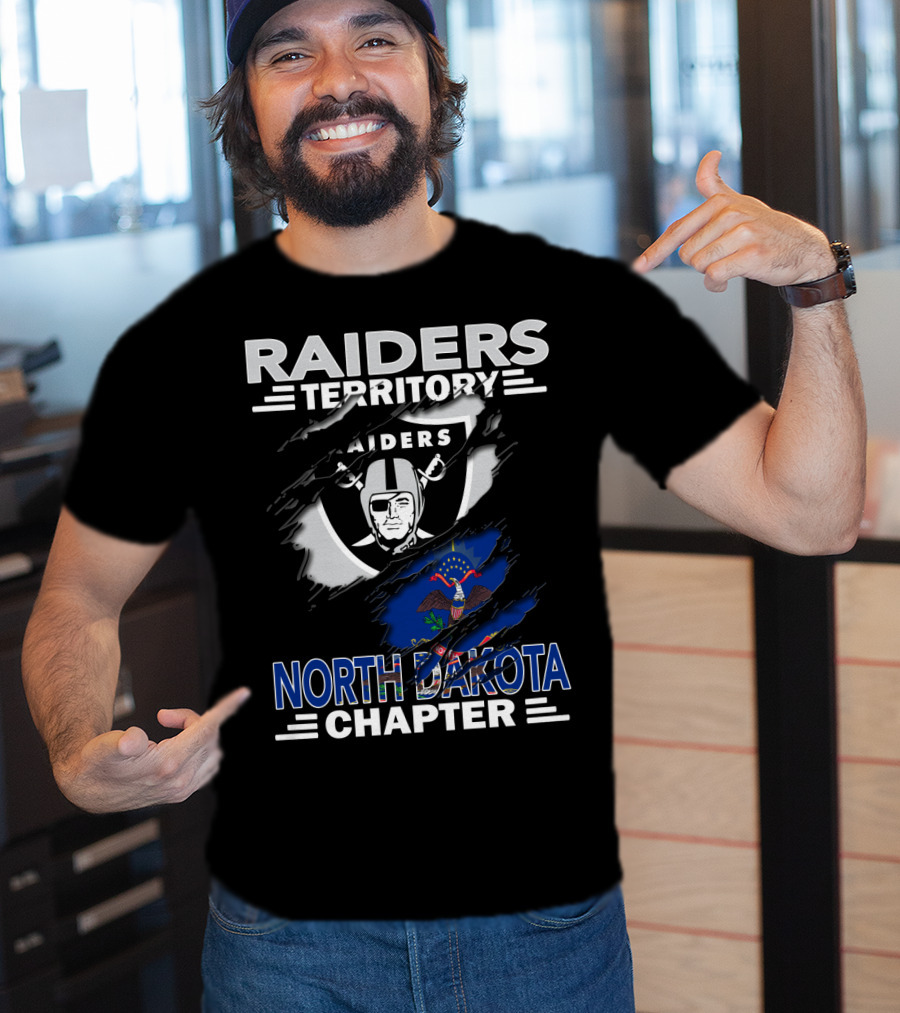 Raiders Territory North Dakota Chapter NFL Fan Club Emblem With State Flag T-Shirt