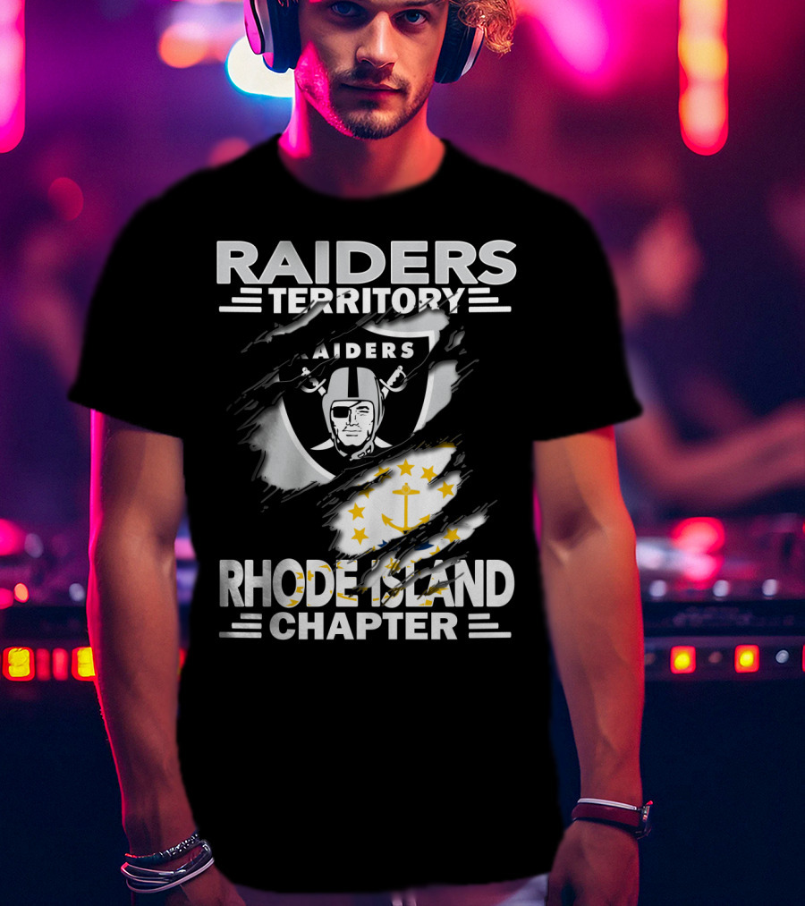 Raiders Territory Rhode Island Chapter Emblem And State Flag Integration T-Shirt