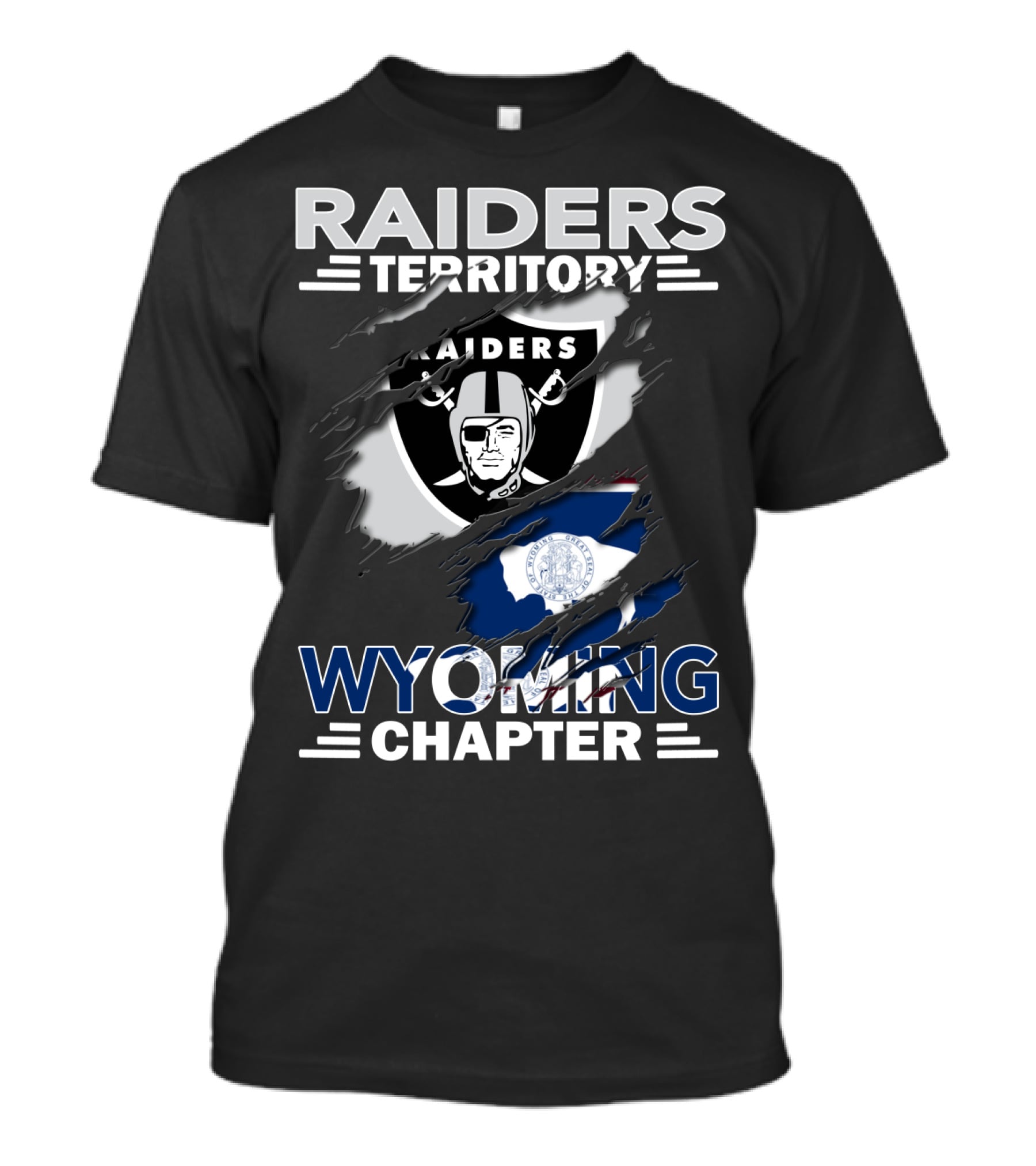 Raiders Territory Wyoming Chapter Nfl Fan Gear Raiders Logo Wyoming Flag T-Shirt