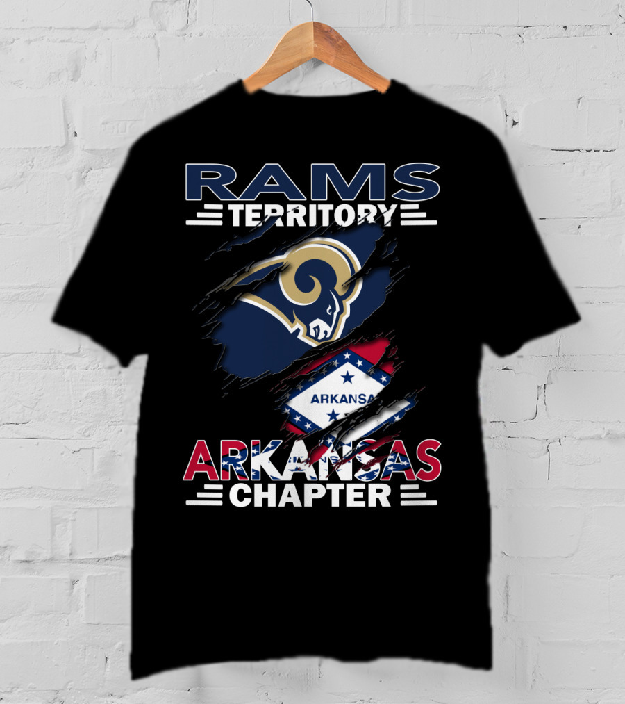 Rams Territory Arkansas Chapter NFL Supporters Logo And Arkansas Flag Integration T-Shirt