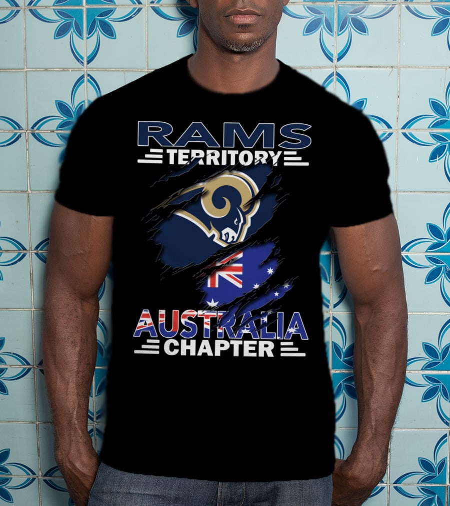 Rams Territory Australia Chapter With Rams Logo And Australian Flag T-Shirt
