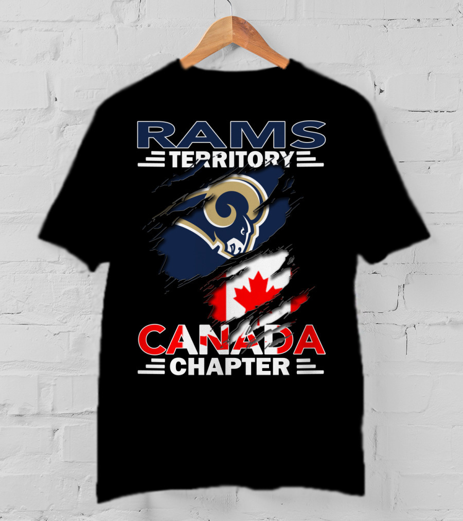 Rams Territory Canada Chapter Logo With Rams And Canadian Flag Elements T-Shirt
