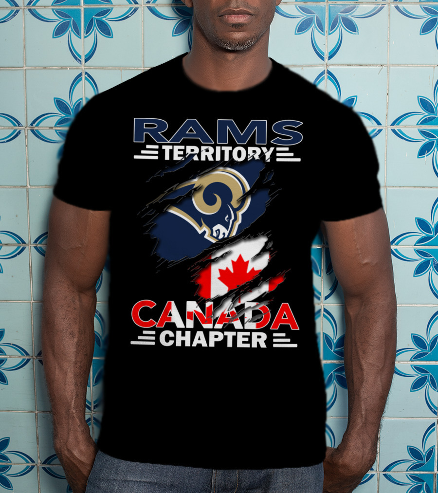Rams Territory Canada Chapter Logo With Rams And Canadian Flag Elements T-Shirt