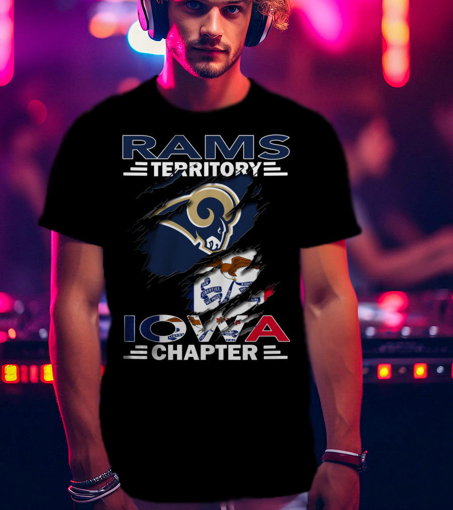 Rams Territory Iowa Chapter Logo With Rams Head And Iowa State Flag Elements T-Shirt