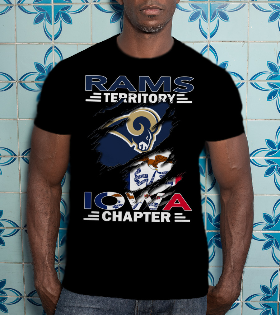 Rams Territory Iowa Chapter Logo With Rams Head And Iowa State Flag Elements T-Shirt