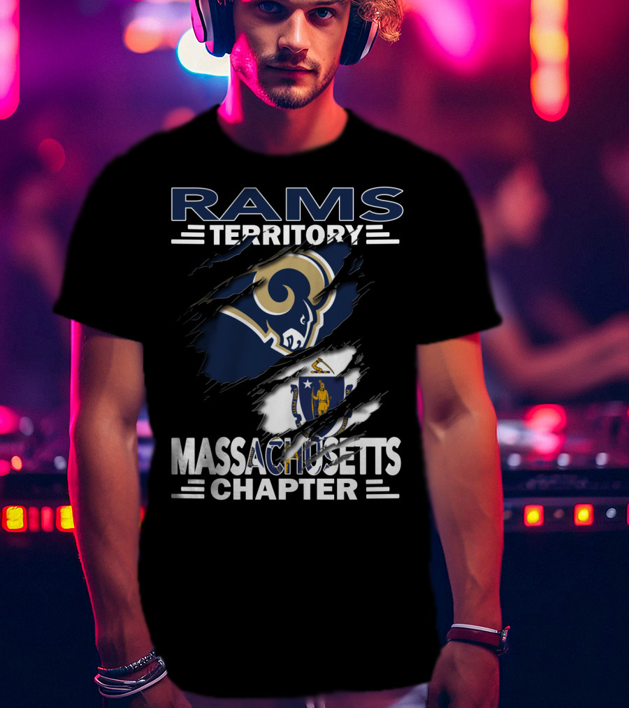 Rams Territory Massachusetts Chapter With Rams And Massachusetts Flag T-Shirt