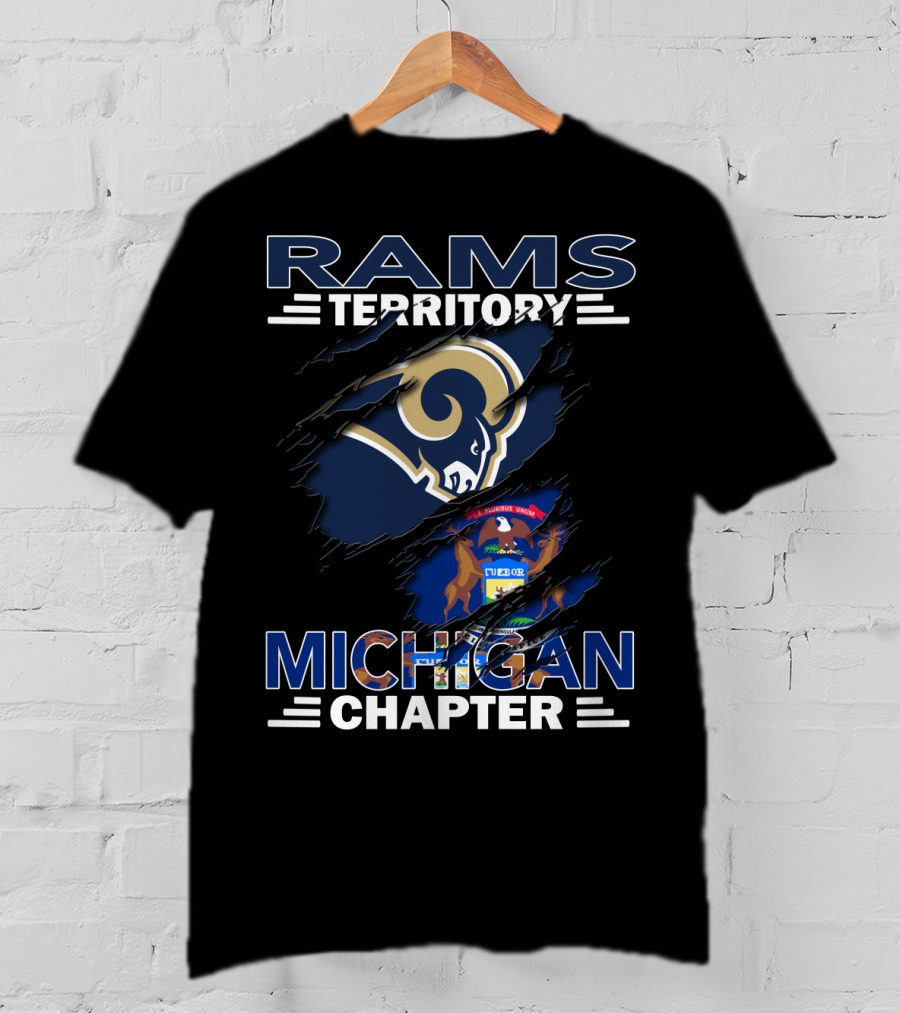 Rams Territory Michigan Chapter With Michigan Flag And Rams T-Shirt