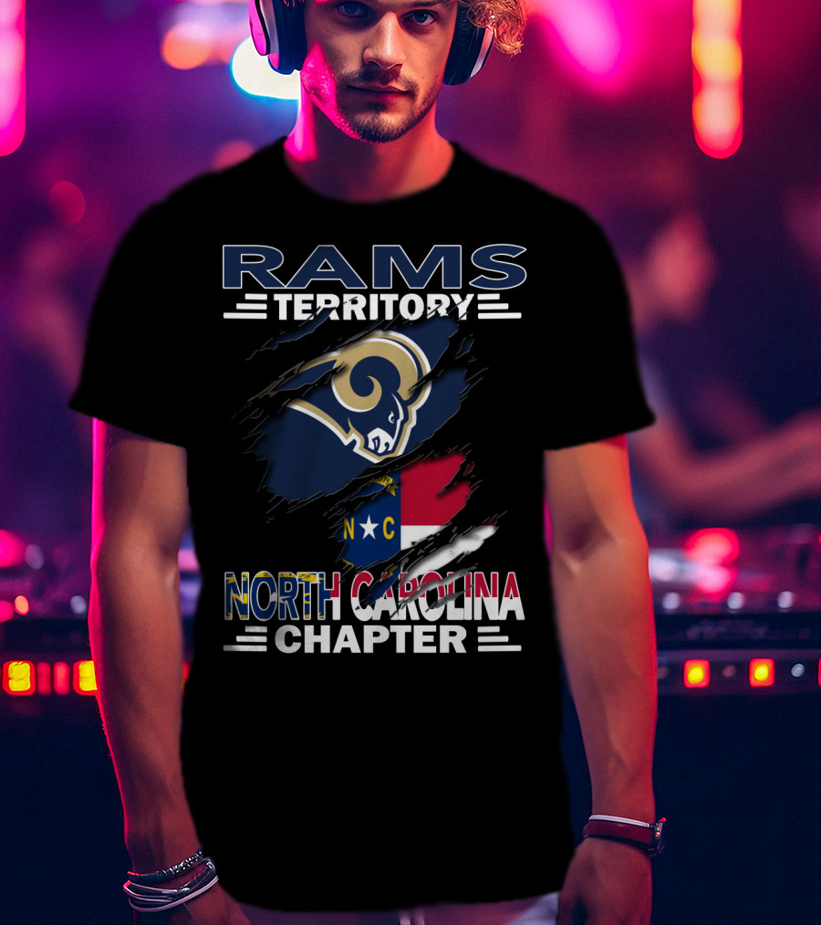 Rams Territory North Carolina Chapter Logo With Torn Flag T-Shirt