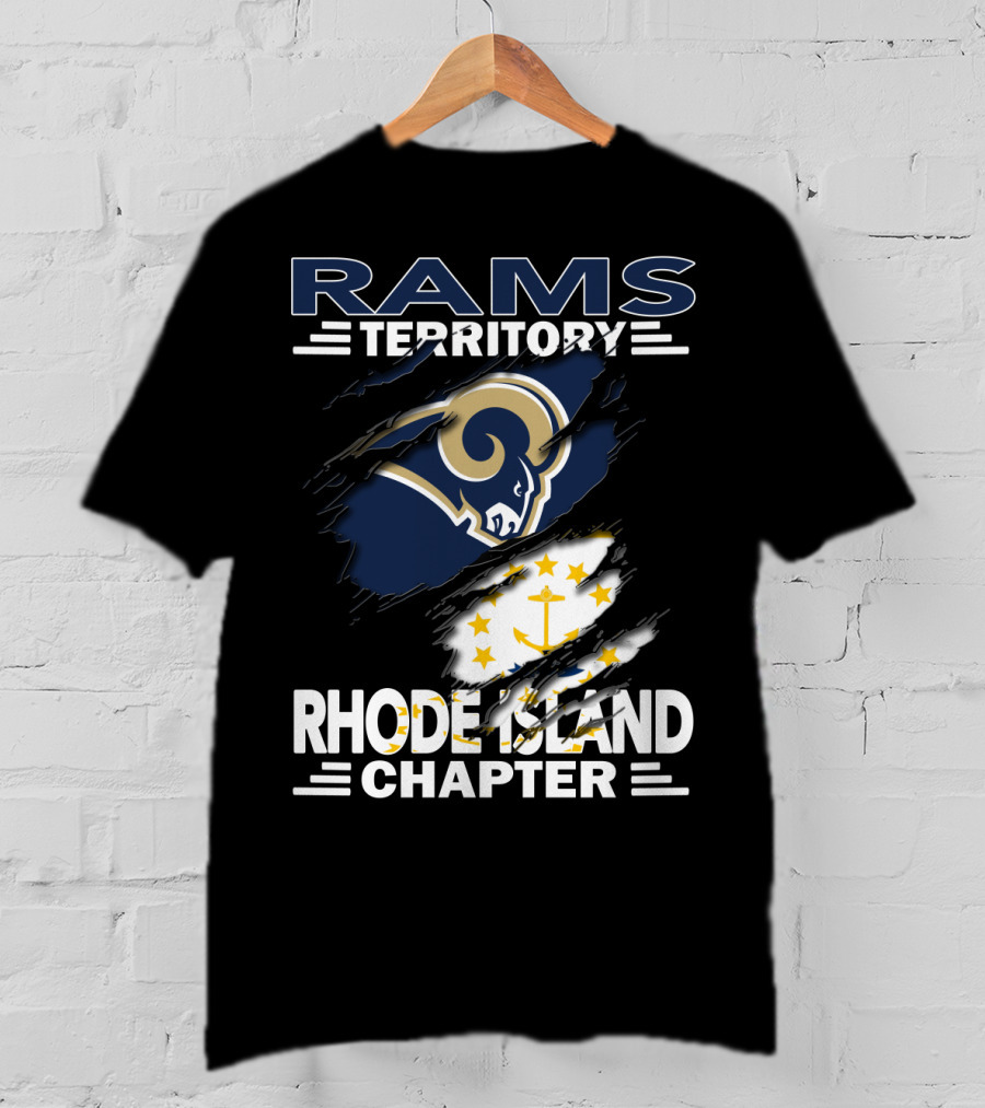 Rams Territory Rhode Island Chapter With Rams Logo And Rhode Island Flag Elements T-Shirt
