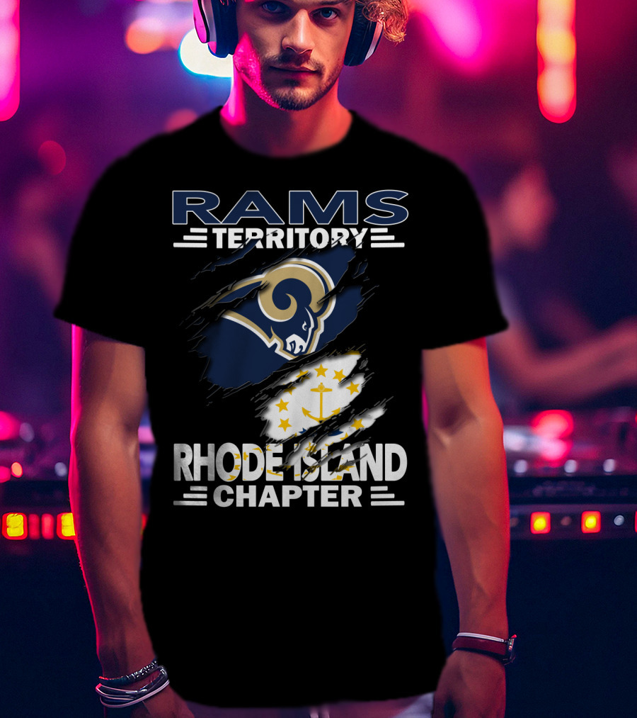 Rams Territory Rhode Island Chapter With Rams Logo And Rhode Island Flag Elements T-Shirt