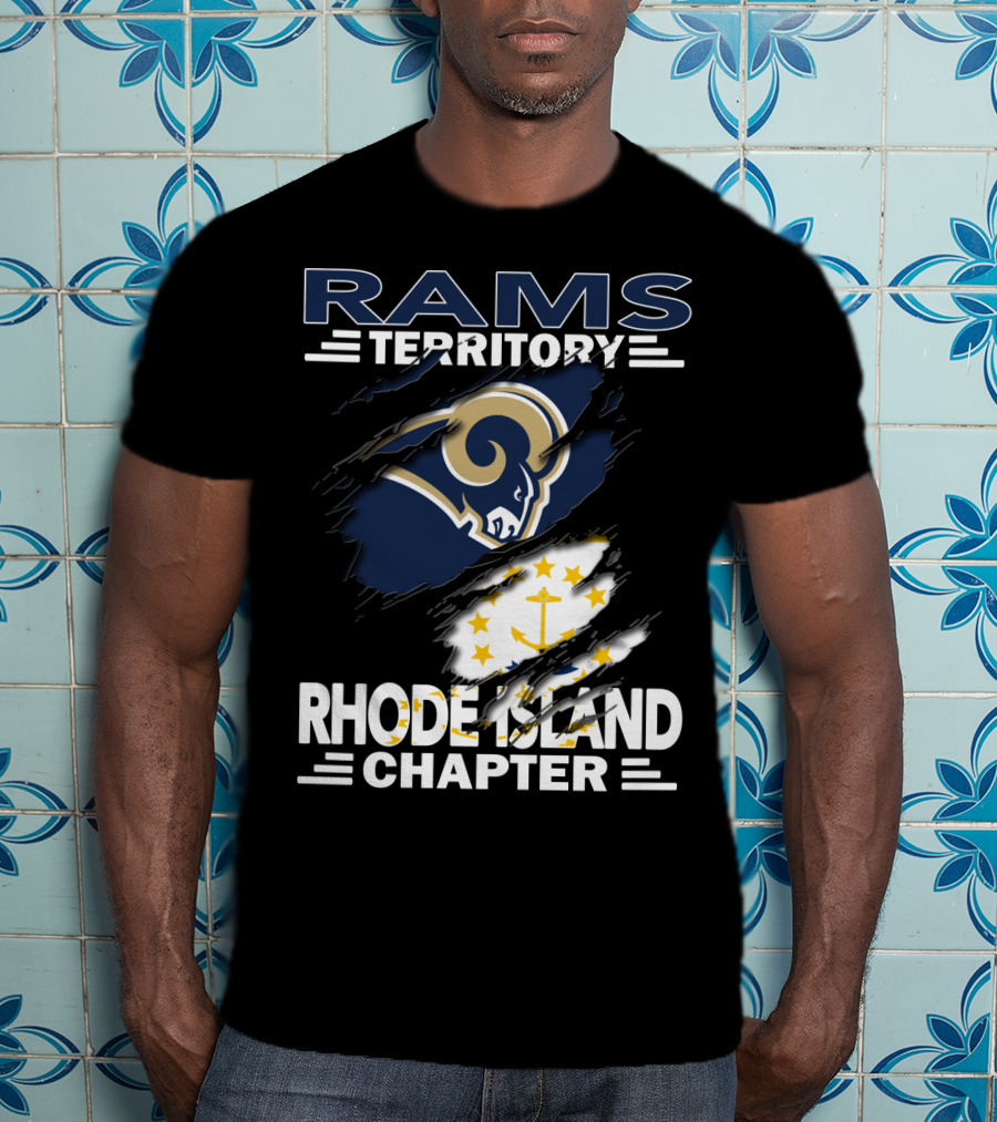 Rams Territory Rhode Island Chapter With Rams Logo And Rhode Island Flag Elements T-Shirt