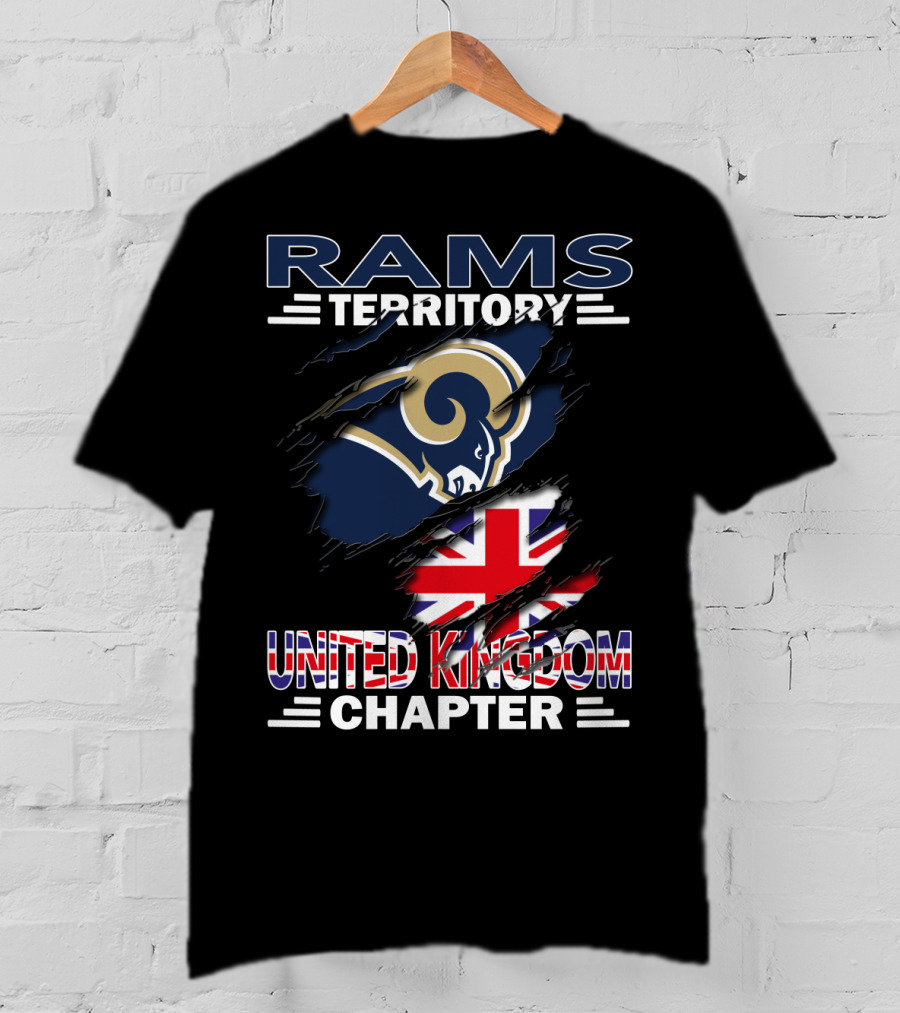 Rams Territory United Kingdom Chapter With Rams Logo And Union Jack T-Shirt