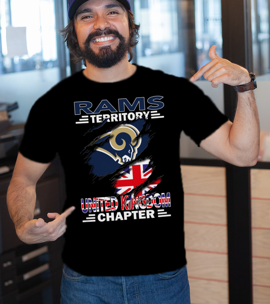 Rams Territory United Kingdom Chapter With Rams Logo And Union Jack T-Shirt