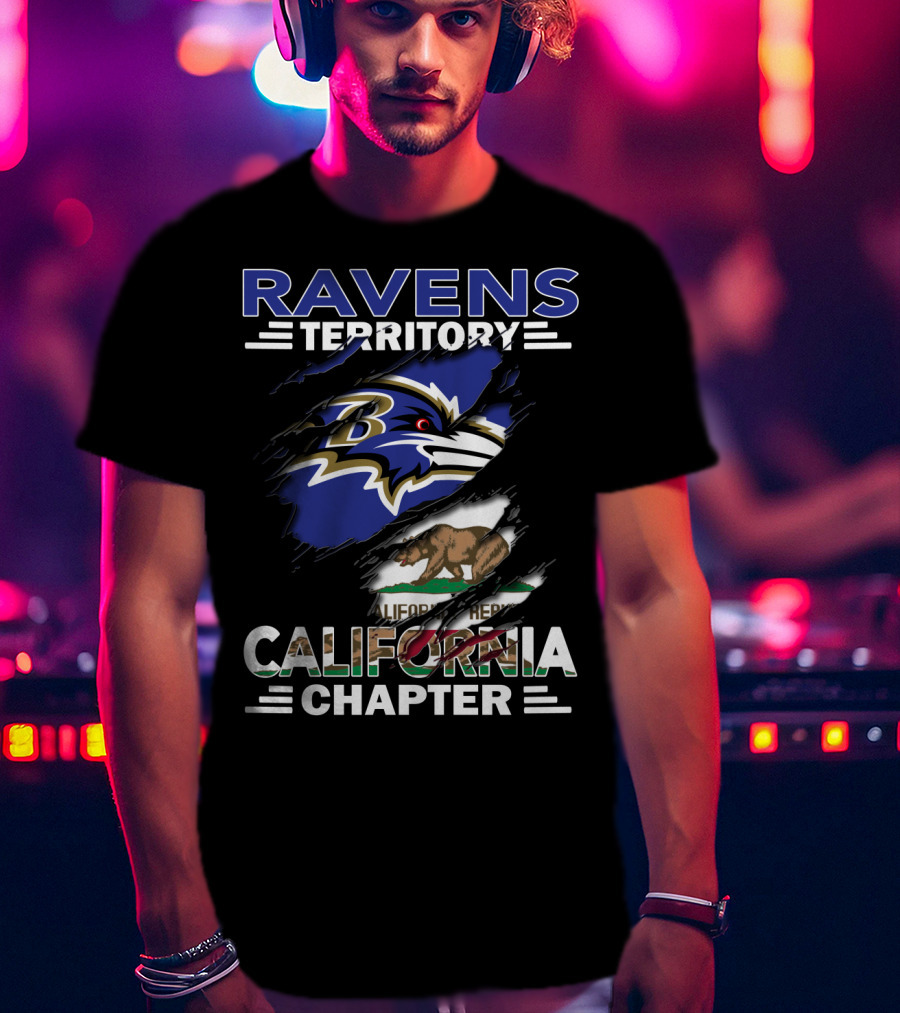 Ravens Territory California Chapter Baltimore Ravens California Republic Flag T-Shirt