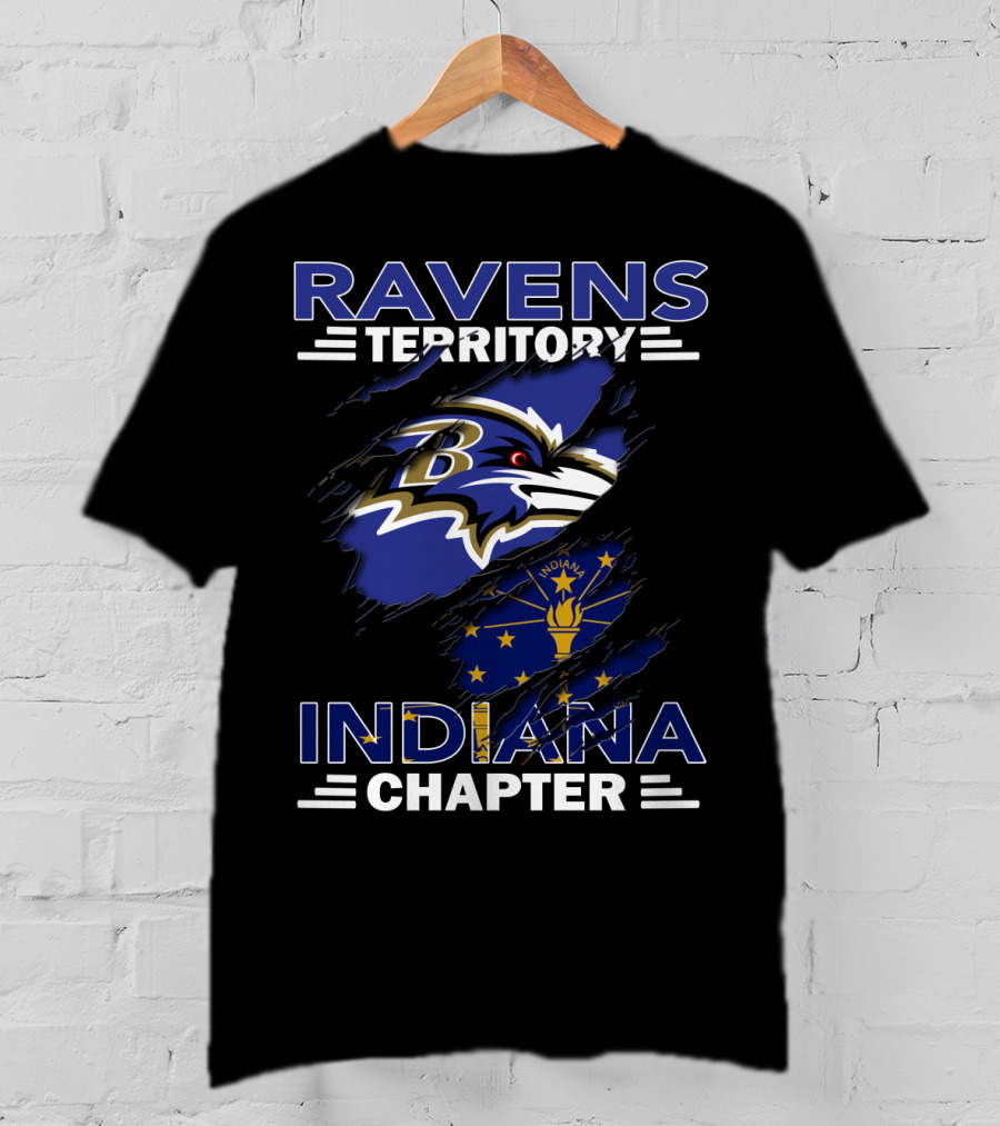 Ravens Territory Indiana Chapter Baltimore Ravens Indiana State Flag Fusion T-Shirt