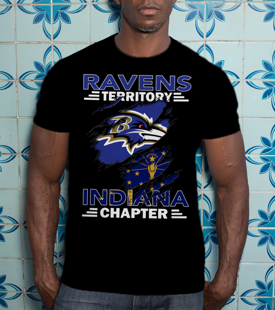 Ravens Territory Indiana Chapter Baltimore Ravens Indiana State Flag Fusion T-Shirt