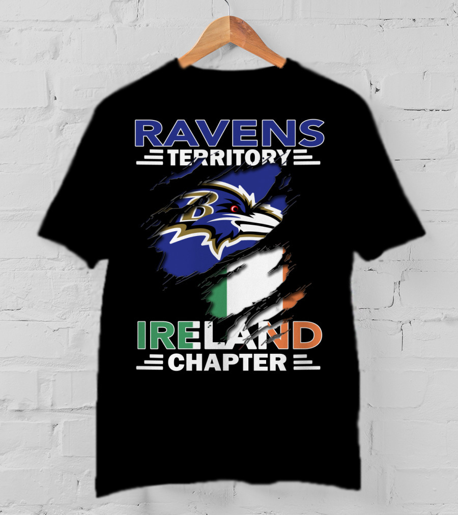 Ravens Territory Ireland Chapter Logo With Irish Flag And Team Emblem T-Shirt