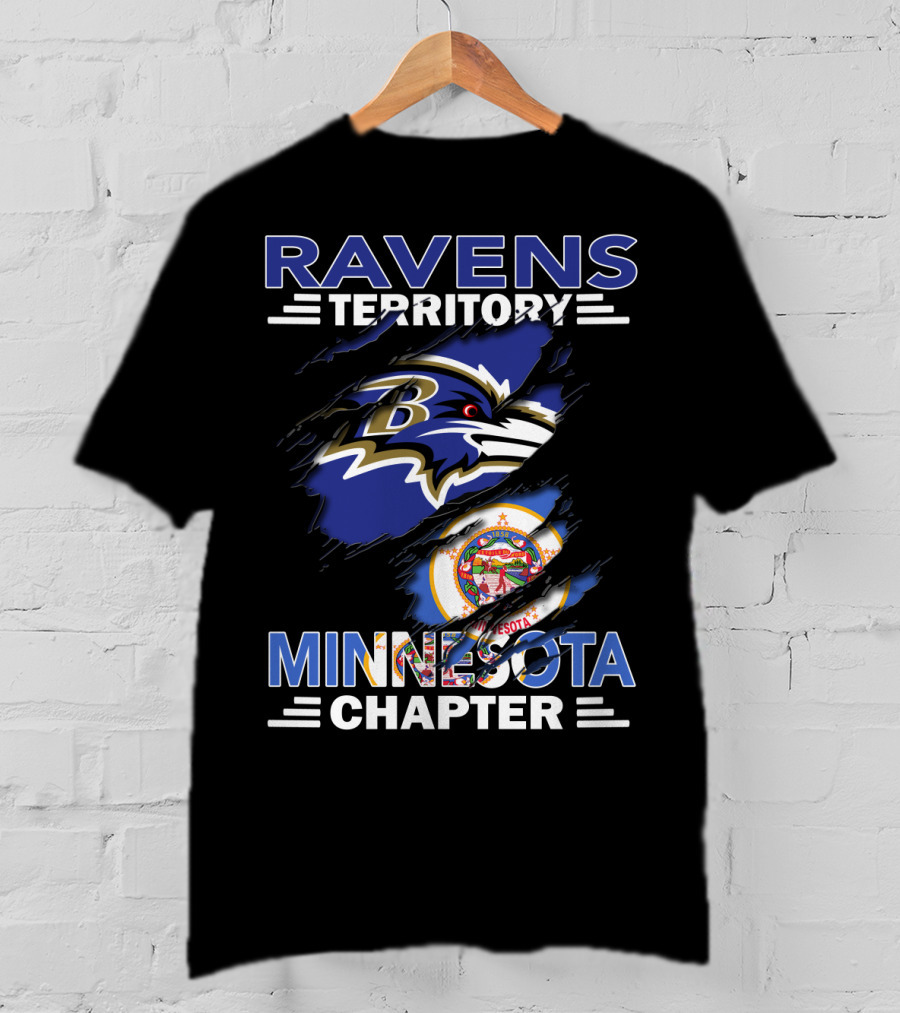 Ravens Territory Minnesota Chapter Fan Club Ravens Logo Minnesota Flag T-Shirt