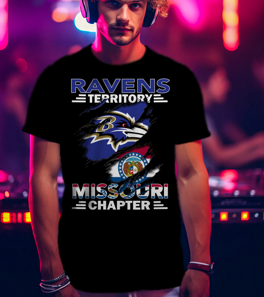 Ravens Territory Missouri Chapter Baltimore Ravens Logo Missouri Flag T-Shirt